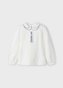 Cheap Blusa punto liso cuello bordado niña Blusas Y Tops