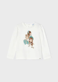 Outlet Camiseta dibujo volante cuello niña Camisetas Y Polos