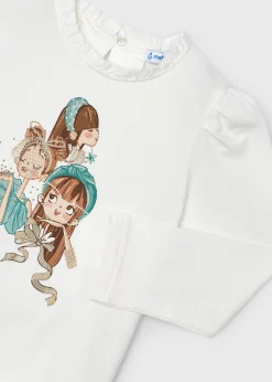 Outlet Camiseta dibujo volante cuello niña Camisetas Y Polos