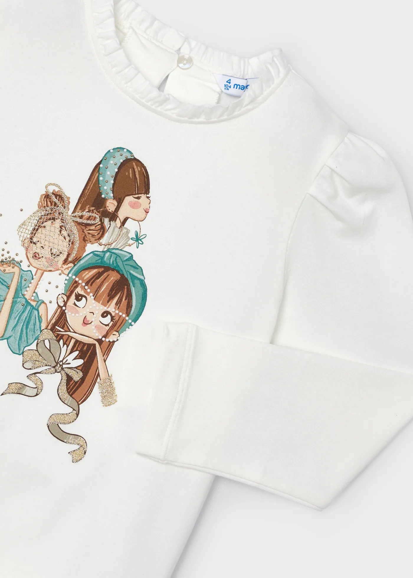Outlet Camiseta dibujo volante cuello niña Camisetas Y Polos