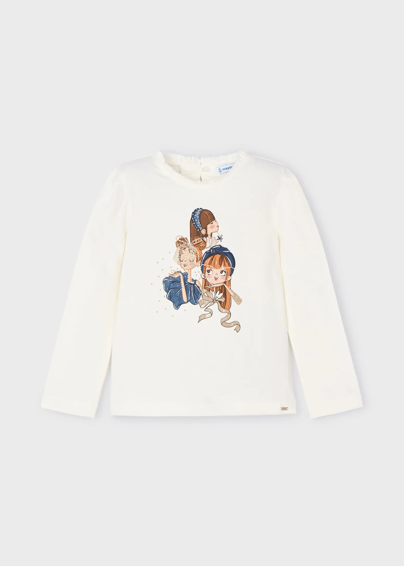 Discount Camiseta dibujo volante cuello niña Camisetas Y Polos