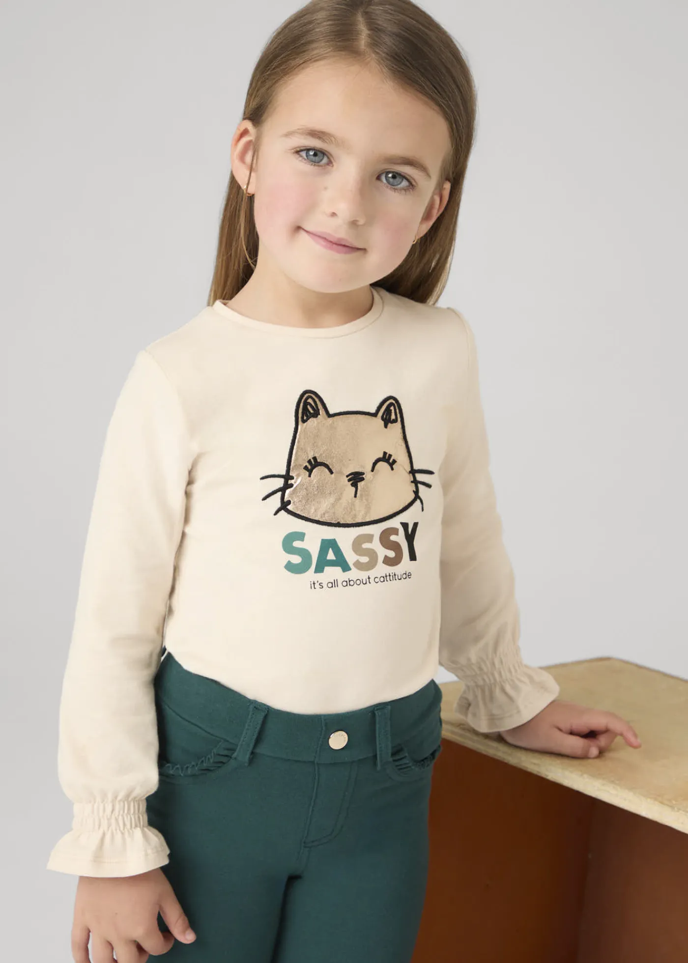 Hot Camiseta manga fruncida gato niña Camisetas Y Polos