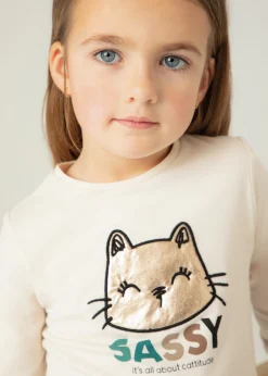 Hot Camiseta manga fruncida gato niña Camisetas Y Polos