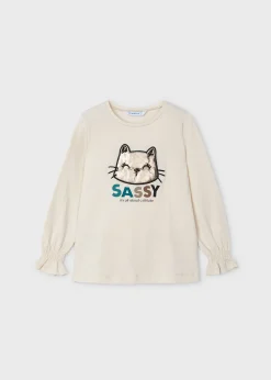 Hot Camiseta manga fruncida gato niña Camisetas Y Polos