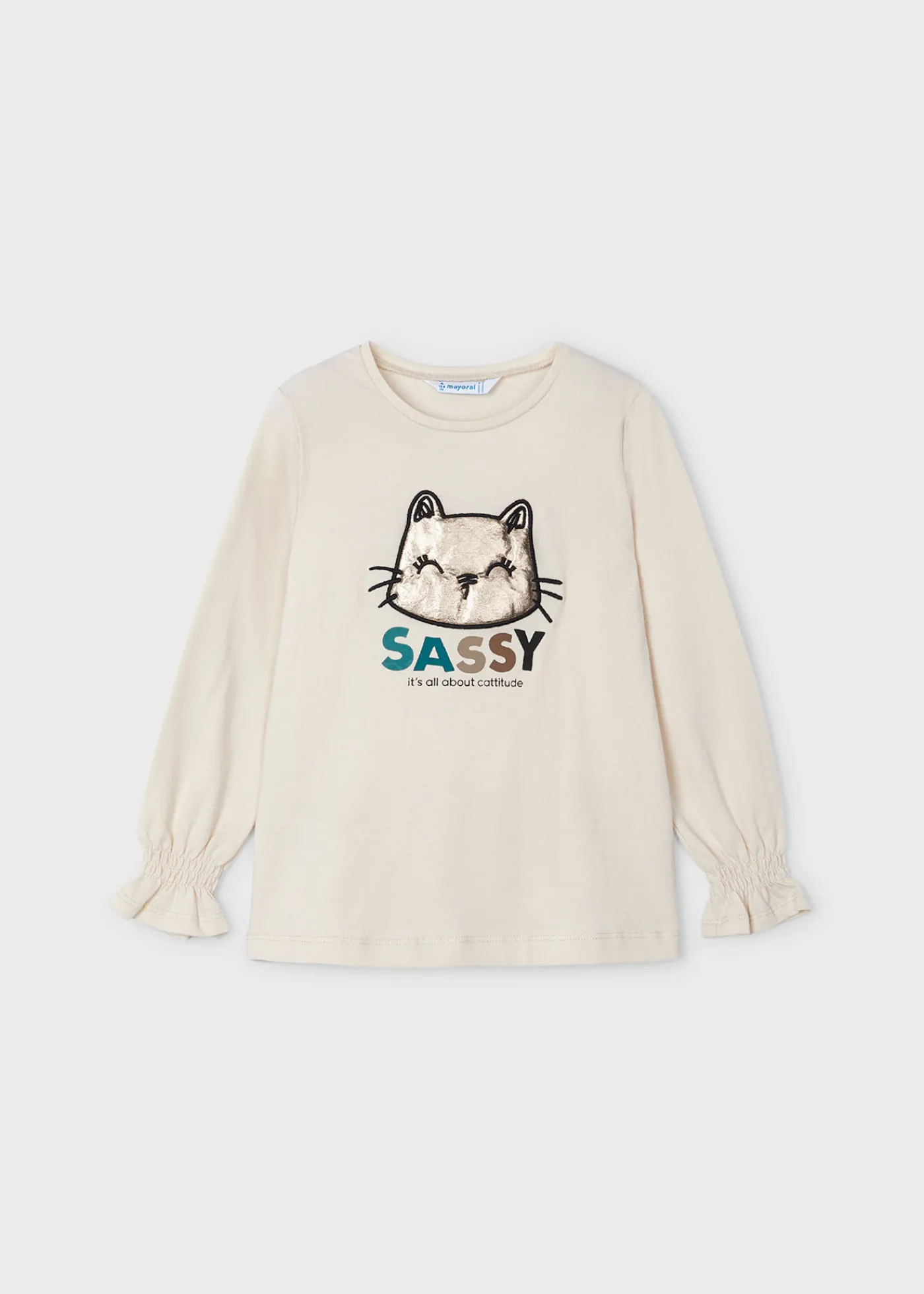 Hot Camiseta manga fruncida gato niña Camisetas Y Polos