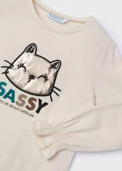 Hot Camiseta manga fruncida gato niña Camisetas Y Polos