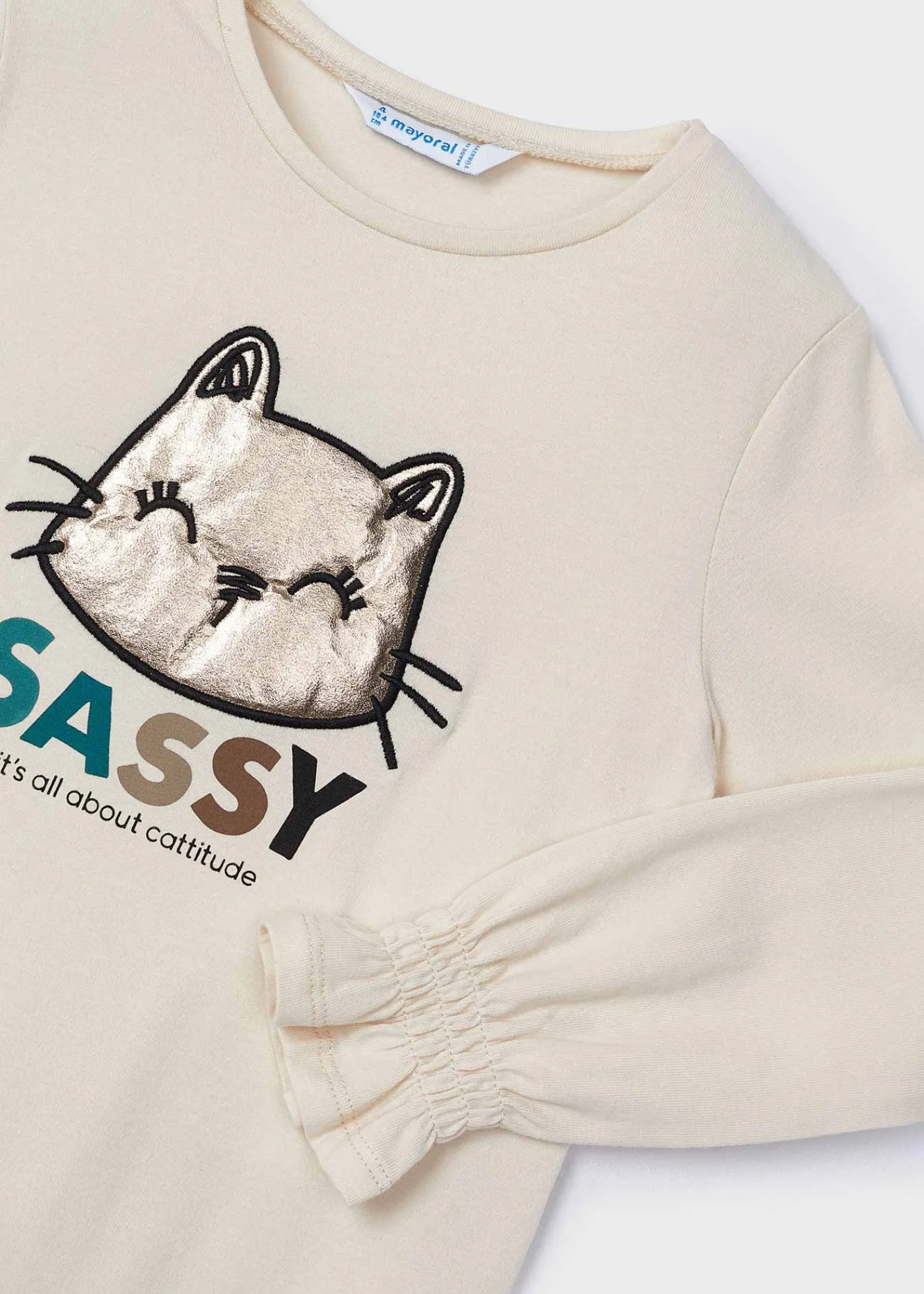 Hot Camiseta manga fruncida gato niña Camisetas Y Polos