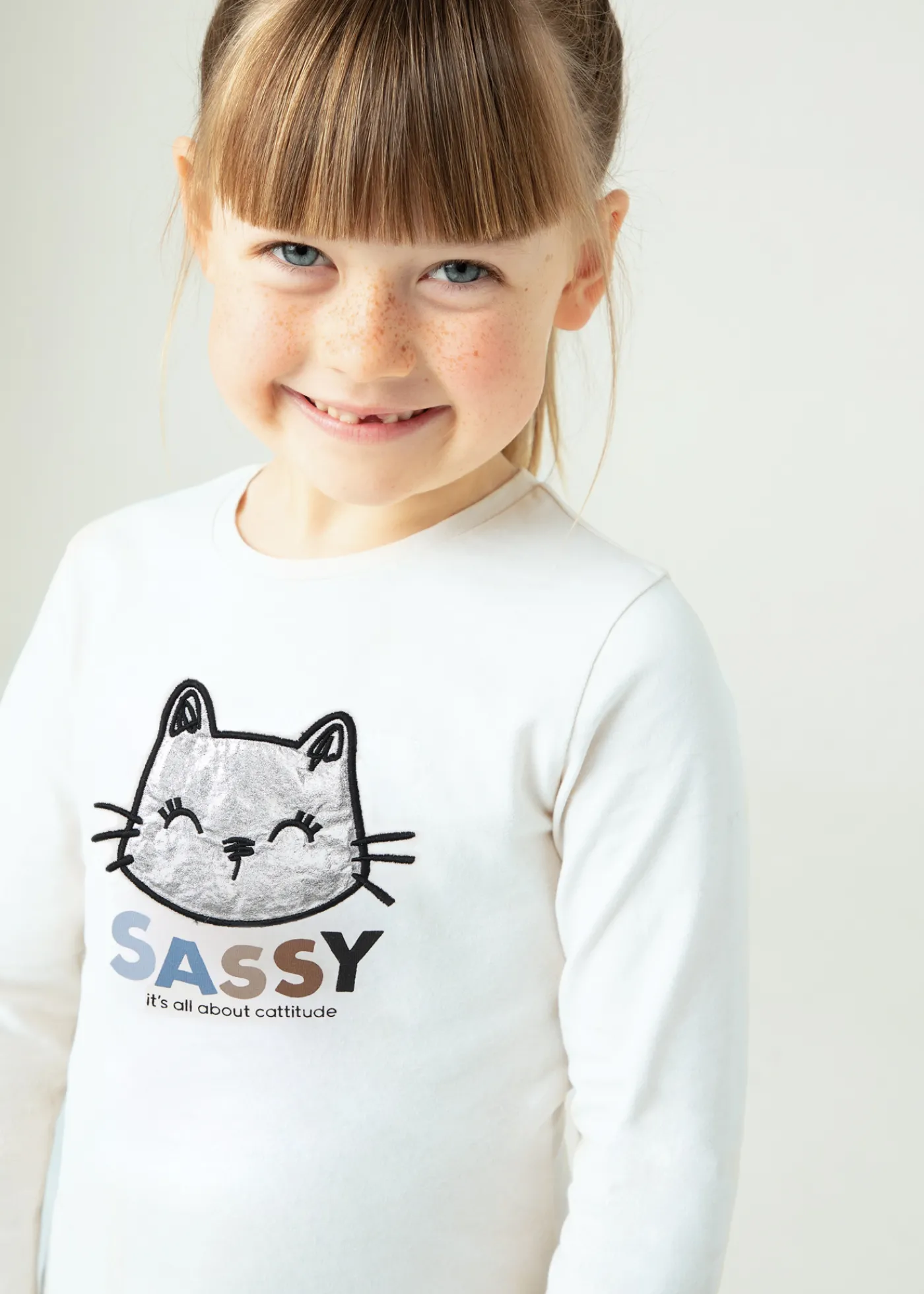 Clearance Camiseta manga fruncida gato niña Camisetas Y Polos