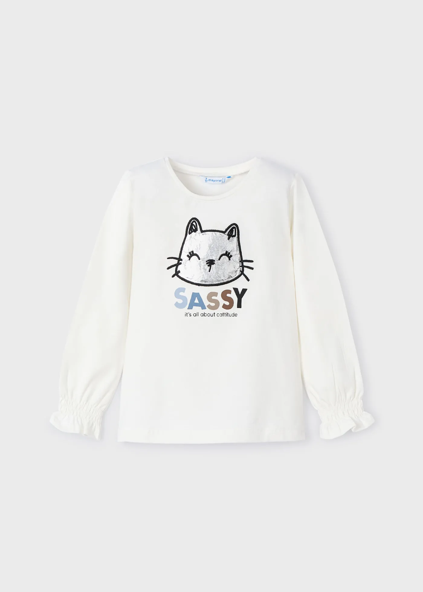 Clearance Camiseta manga fruncida gato niña Camisetas Y Polos