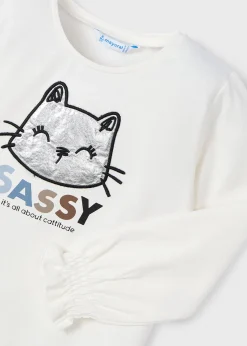 Clearance Camiseta manga fruncida gato niña Camisetas Y Polos