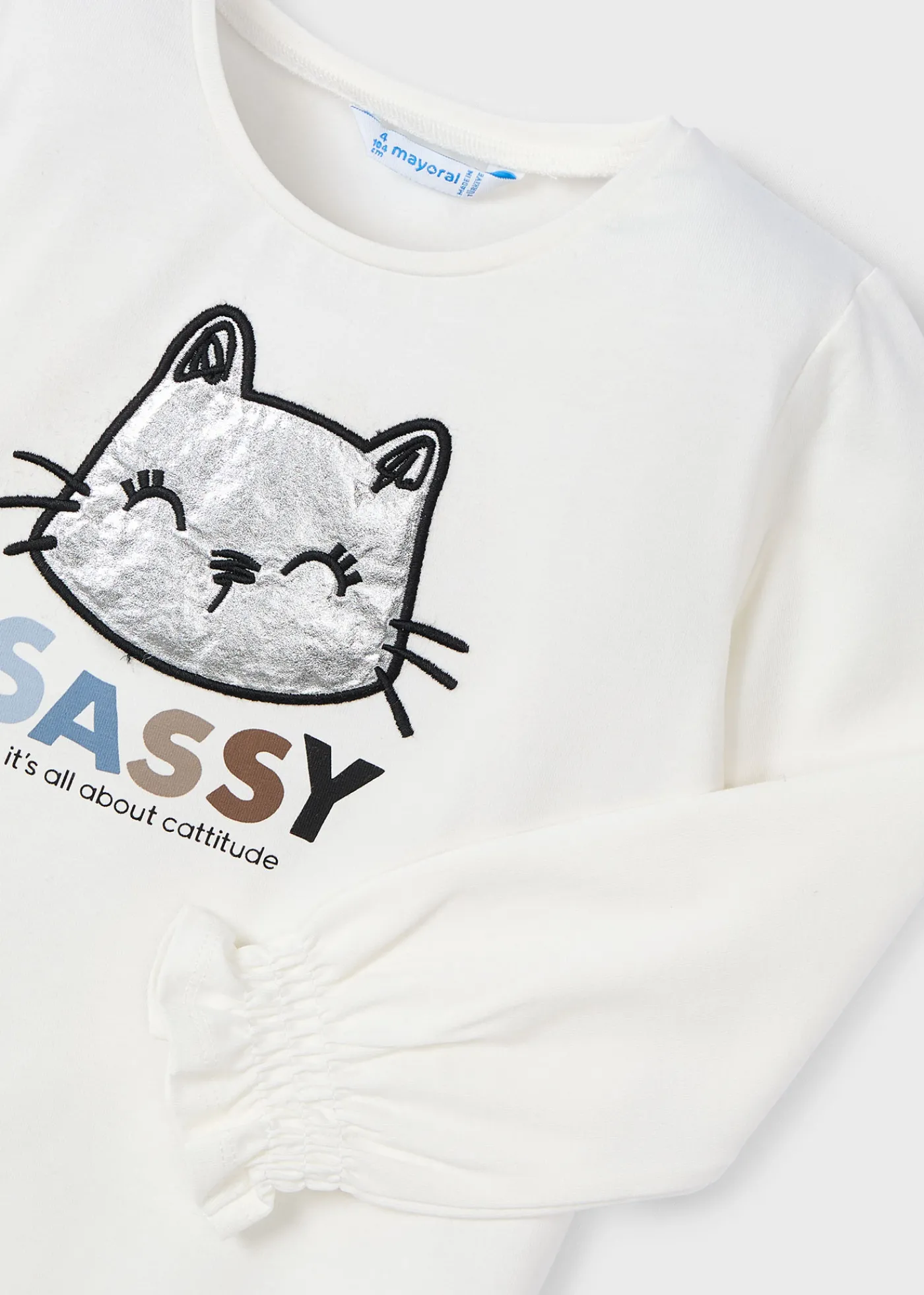 Clearance Camiseta manga fruncida gato niña Camisetas Y Polos