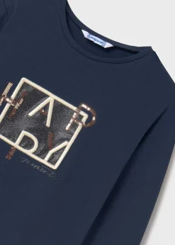 Fashion Camiseta texto lentejuelas chica Camisetas Y Polos
