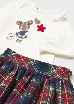 Shop Conjunto falda cuadros y camiseta bebé Conjuntos