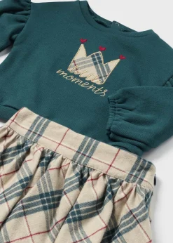 Shop Conjunto falda cuadros y sudadera bebé Conjuntos