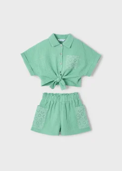 Store Conjunto pantalón corto perforado y blusa niña Conjuntos