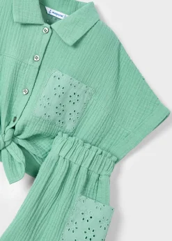 Store Conjunto pantalón corto perforado y blusa niña Conjuntos
