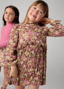 Fashion Vestido estampado gasa plisada niña Vestidos