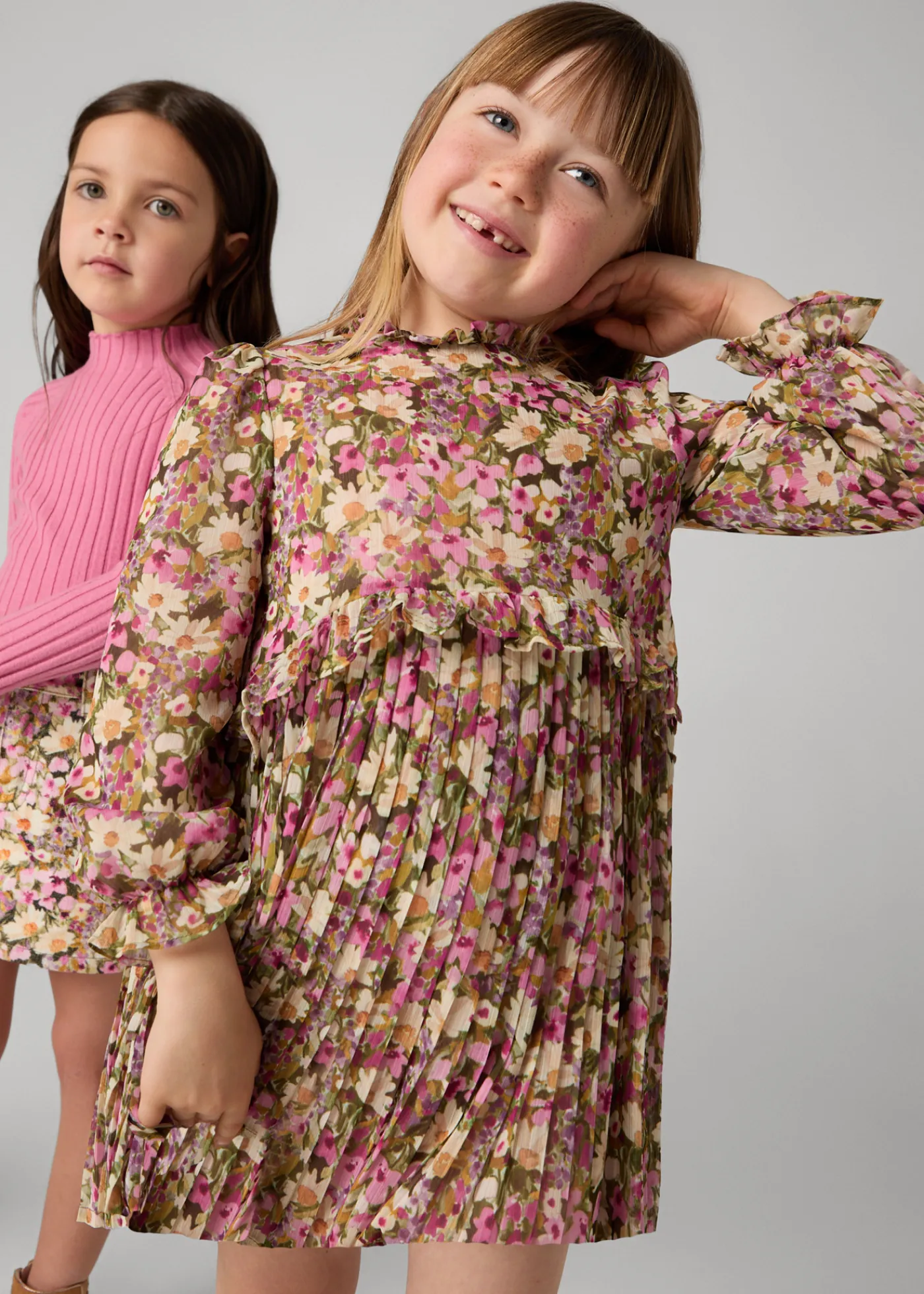 Fashion Vestido estampado gasa plisada niña Vestidos