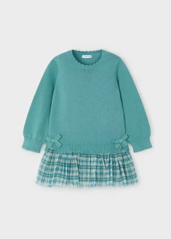 Fashion Vestido tricot tul cuadros niña Vestidos